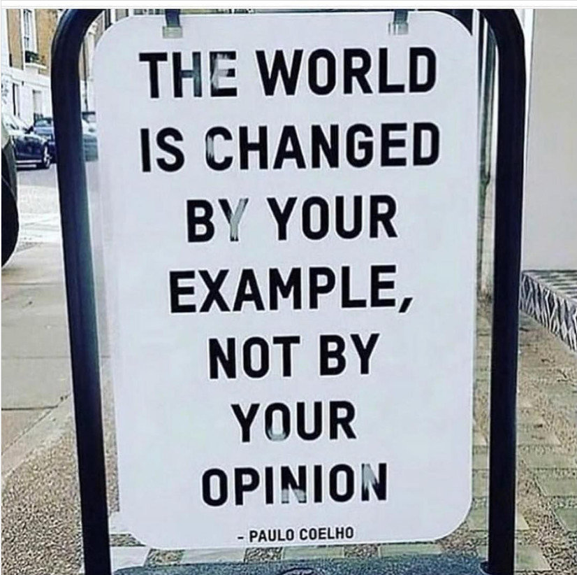 "The world is changed by your example, not by your opinion" -Paulo Coelino